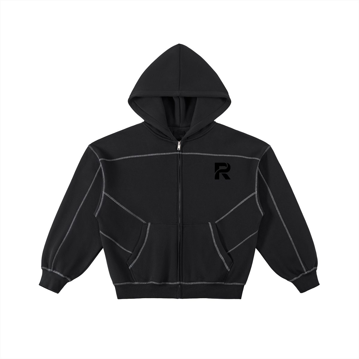 Contrast-Stitched Boxy Fleece Hoodie