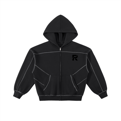 Contrast-Stitched Boxy Fleece Hoodie