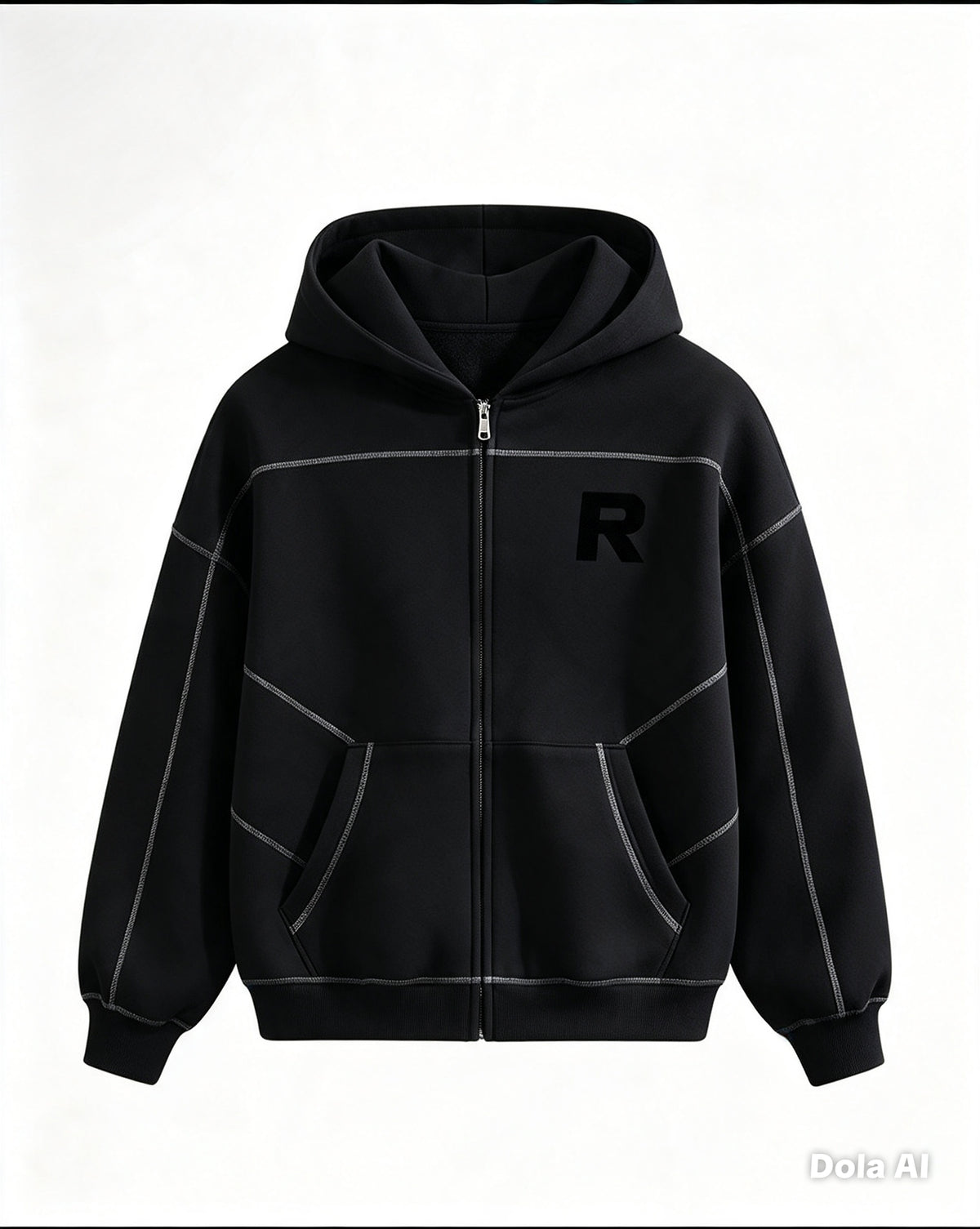 Contrast-Stitched Boxy Fleece Hoodie