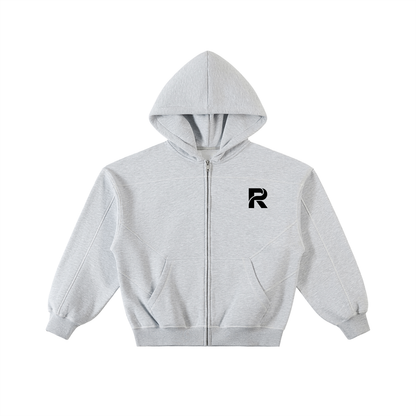 Contrast-Stitched Boxy Fleece Hoodie