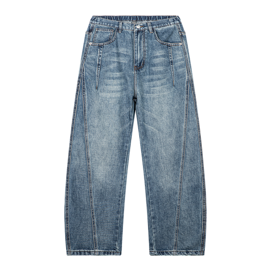 Unisex Vintage Wash Barrel Leg Denim Jeans