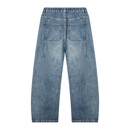 Unisex Vintage Wash Barrel Leg Denim Jeans