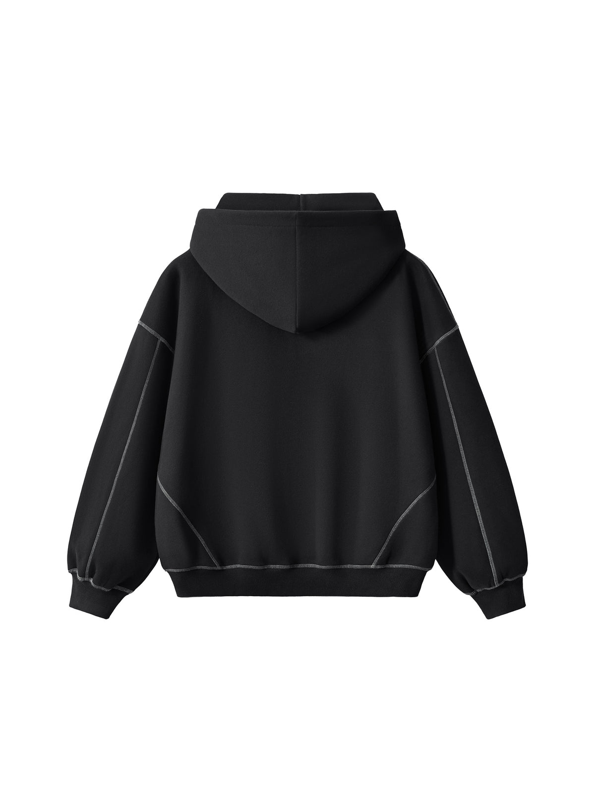 Contrast-Stitched Boxy Fleece Hoodie